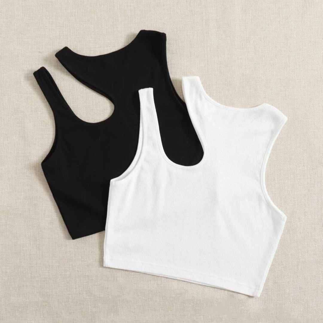 Pack Of 2 Asymmetrical Neck Rib Fitted Tank Tops