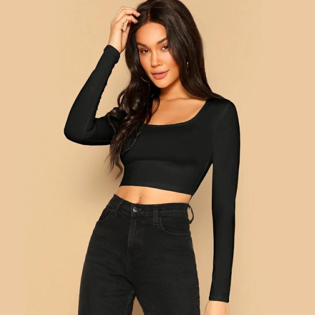 Black Cotton Slim Fitted Crop Top – De Trops