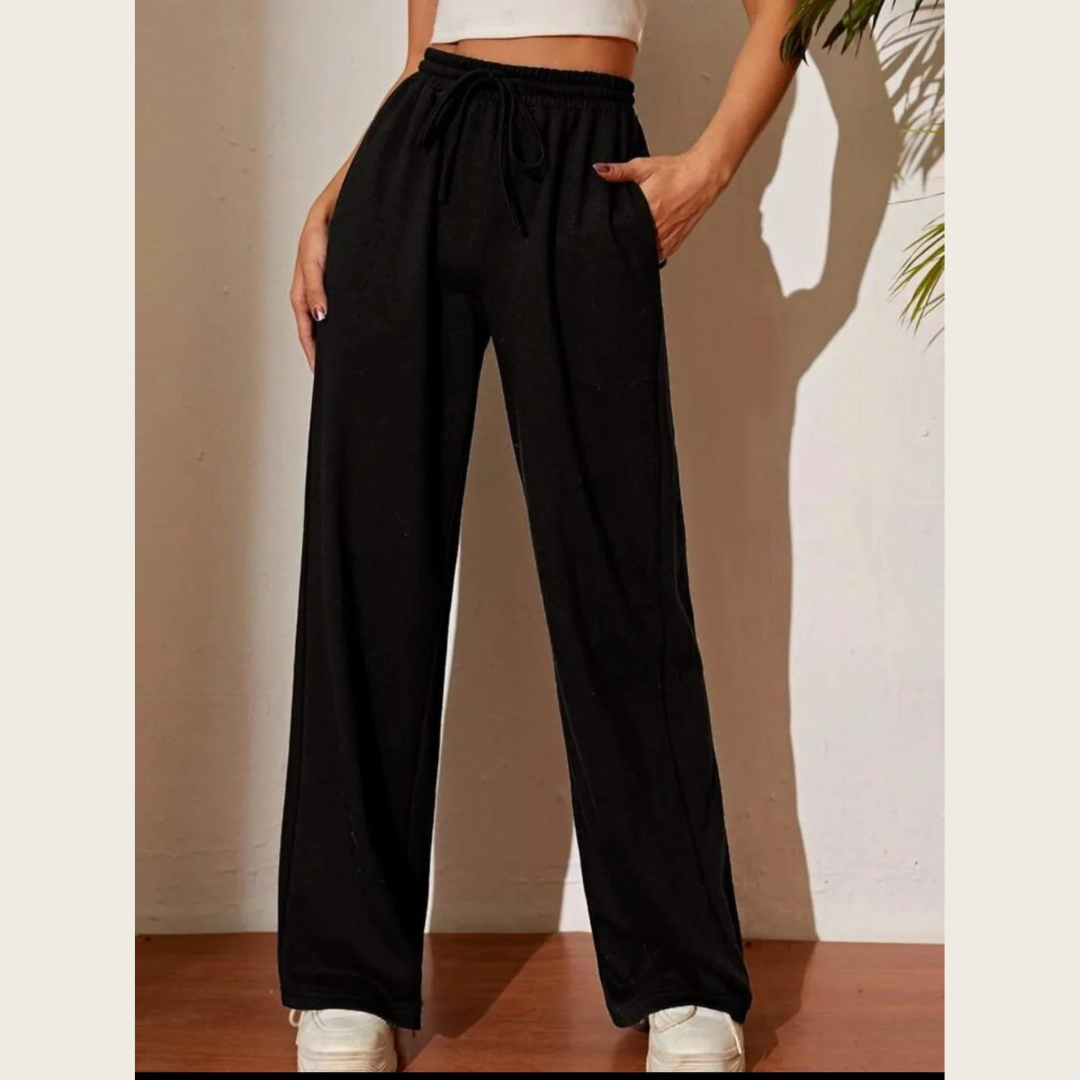 Black Cotton Straight Leg Trouser