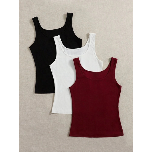 Pack Of 3 Rib Fitted Tank Tops