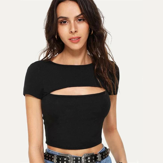 Black Cut Out Slim Fitted Crop Top