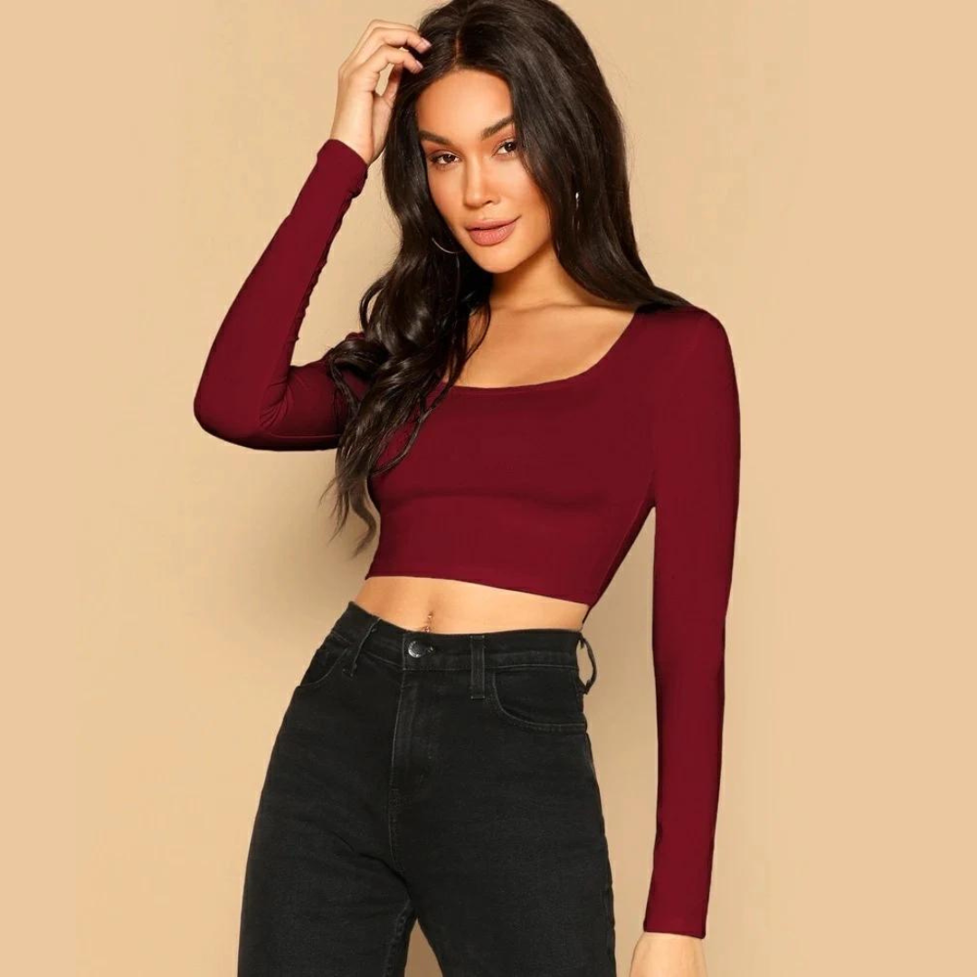 Maroon Cotton Slim Fitted Crop Top