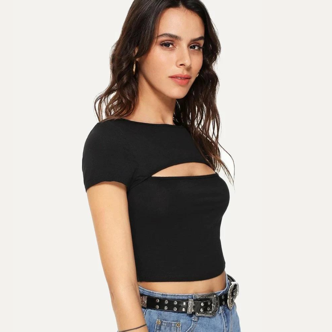 Black Cut Out Slim Fitted Crop Top