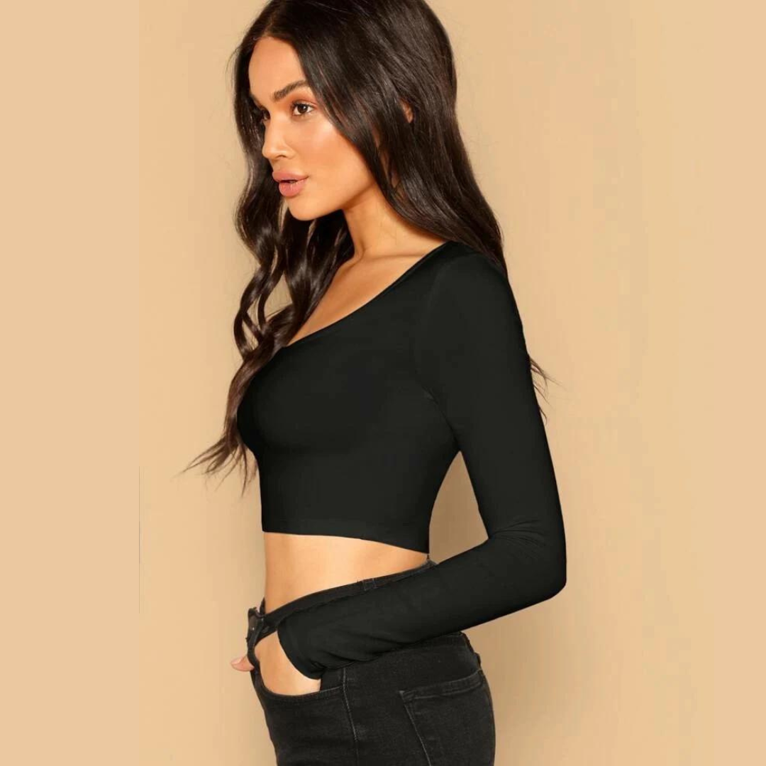 Black Cotton Slim Fitted Crop Top – De Trops