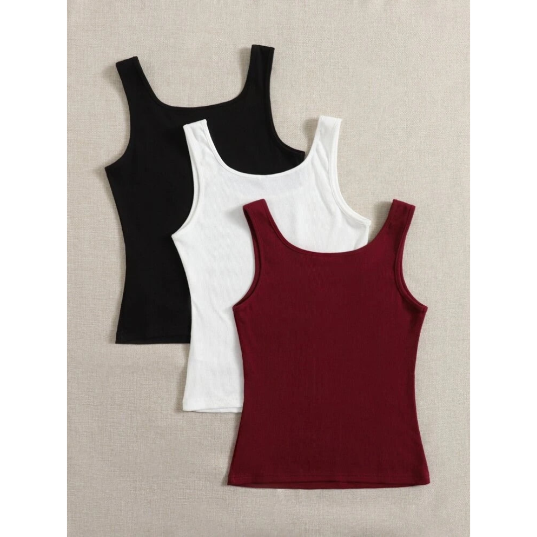 Pack Of 3 Rib Fitted Tank Tops