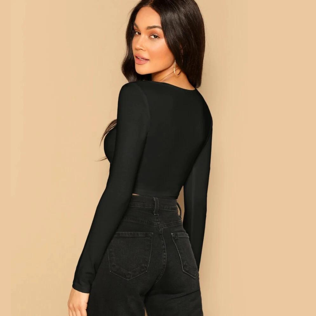 Black Cotton Slim Fitted Crop Top