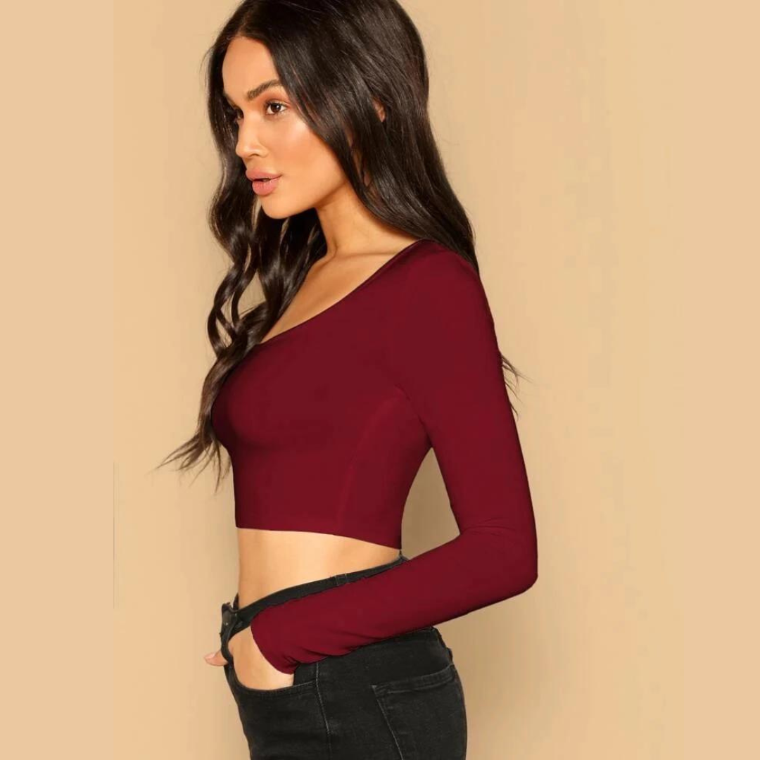 Maroon Cotton Slim Fitted Crop Top