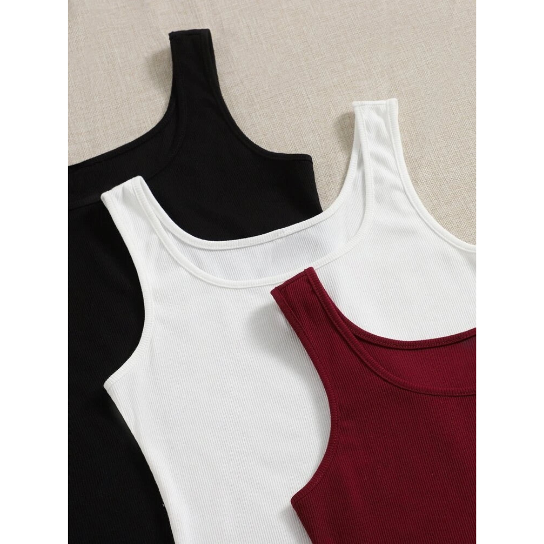 Pack Of 3 Rib Fitted Tank Tops