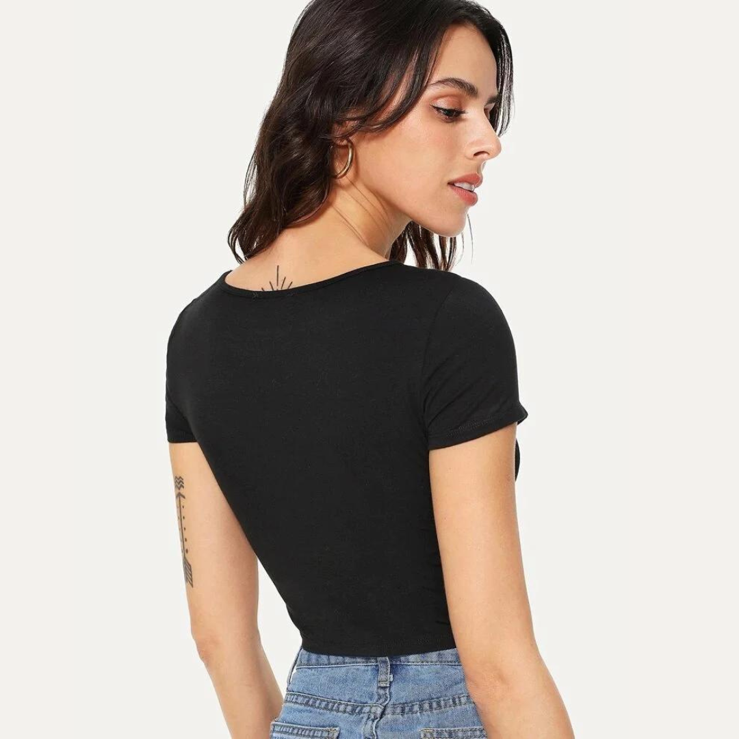 Black Cut Out Slim Fitted Crop Top