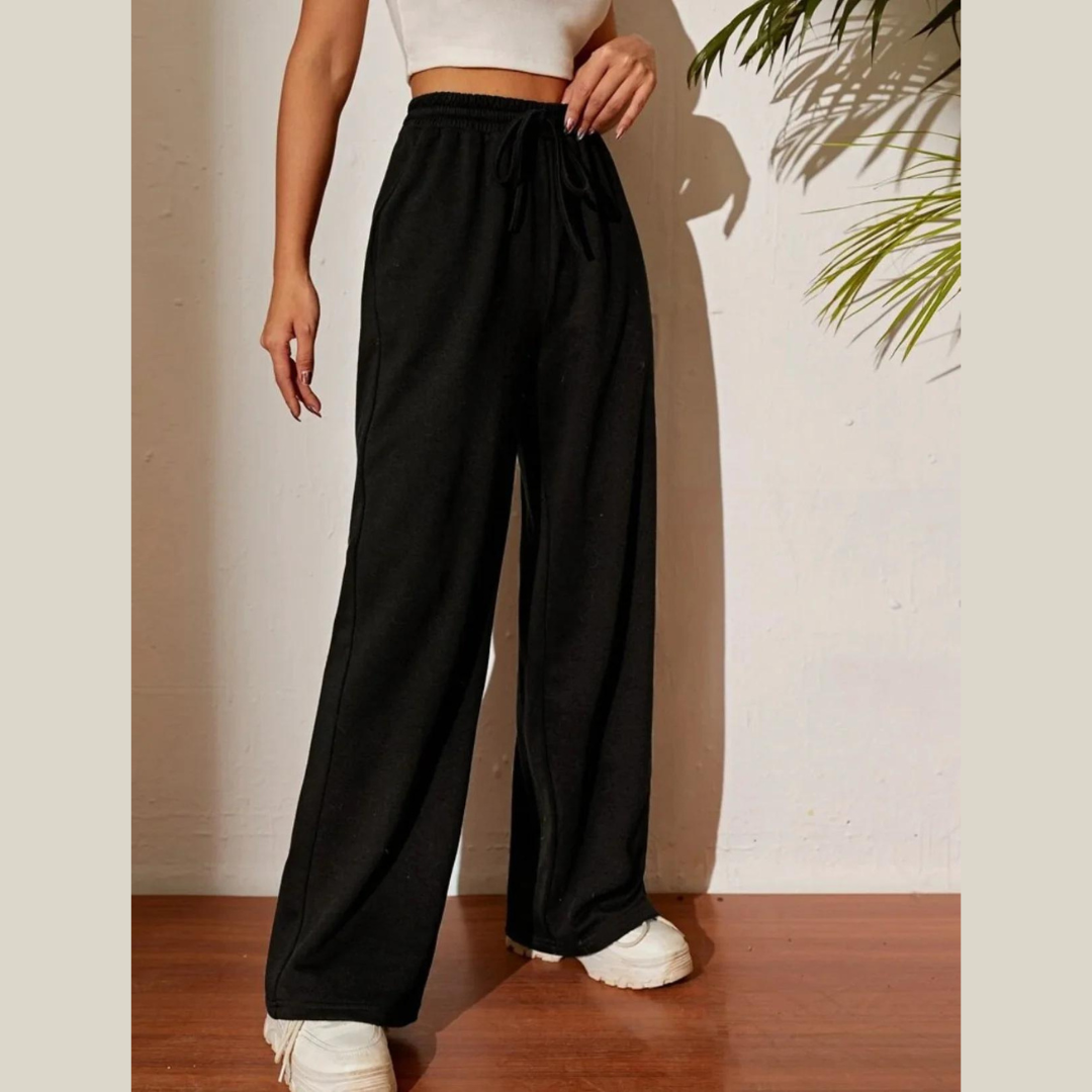 Black Cotton Straight Leg Trouser