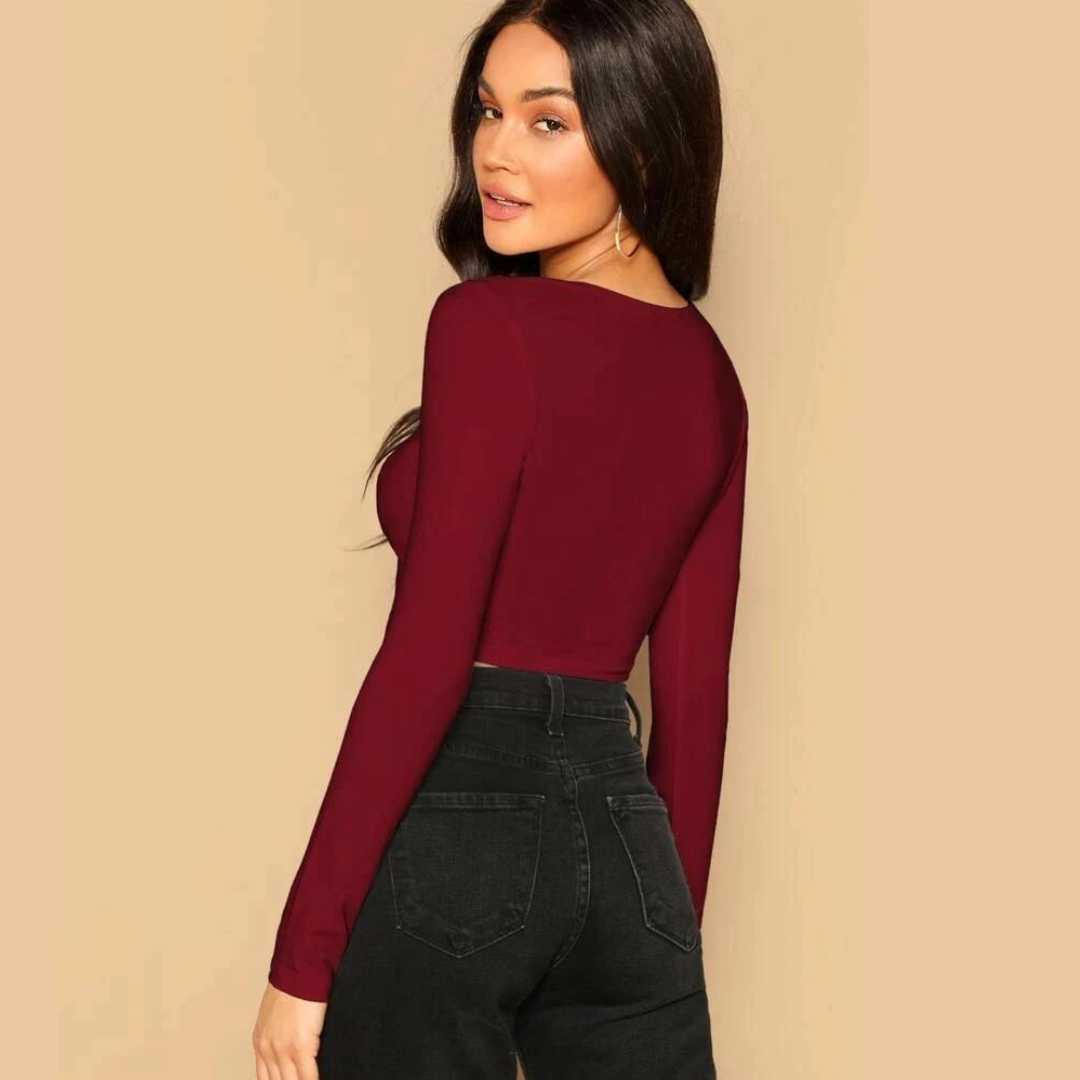 Maroon Cotton Slim Fitted Crop Top