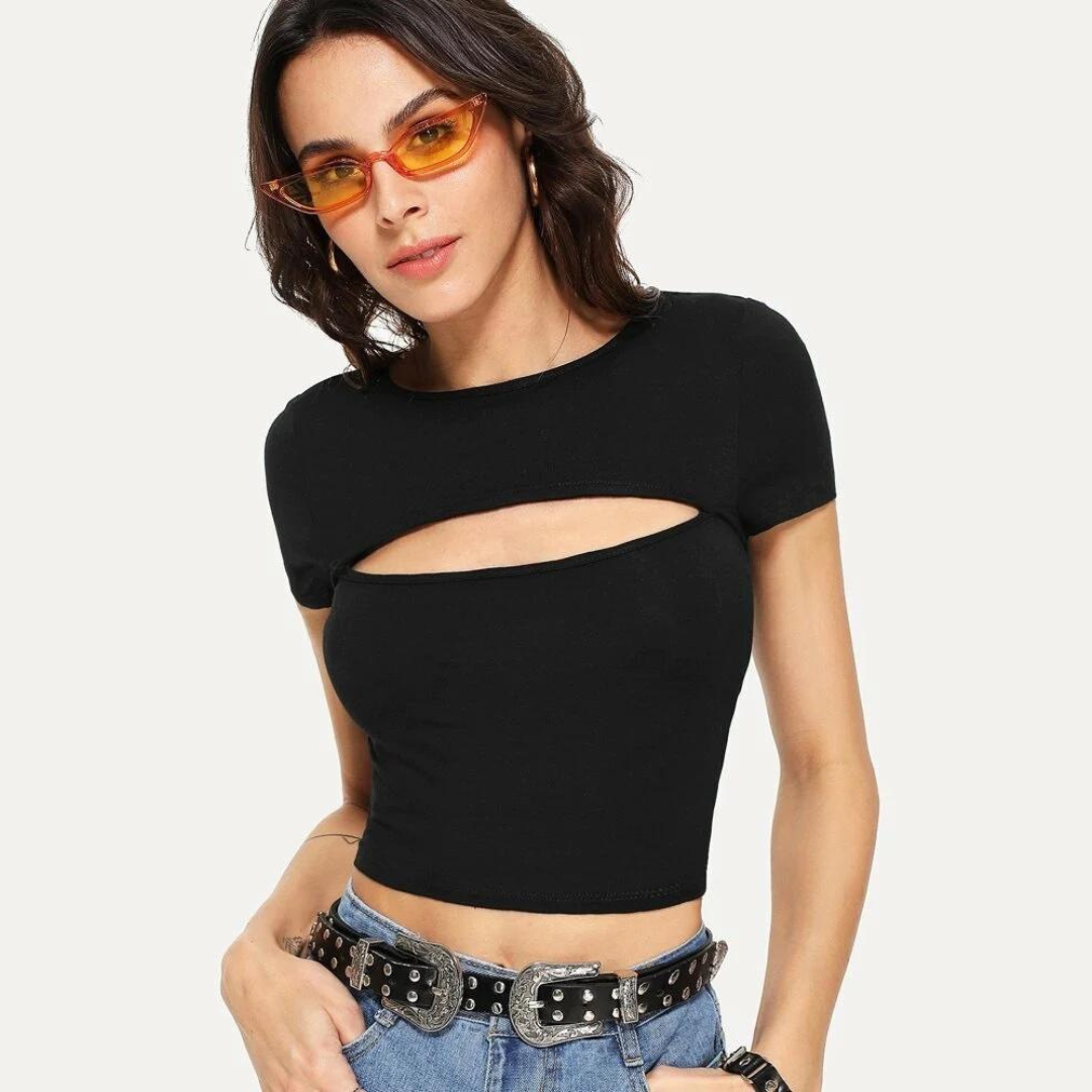 Black Cut Out Slim Fitted Crop Top