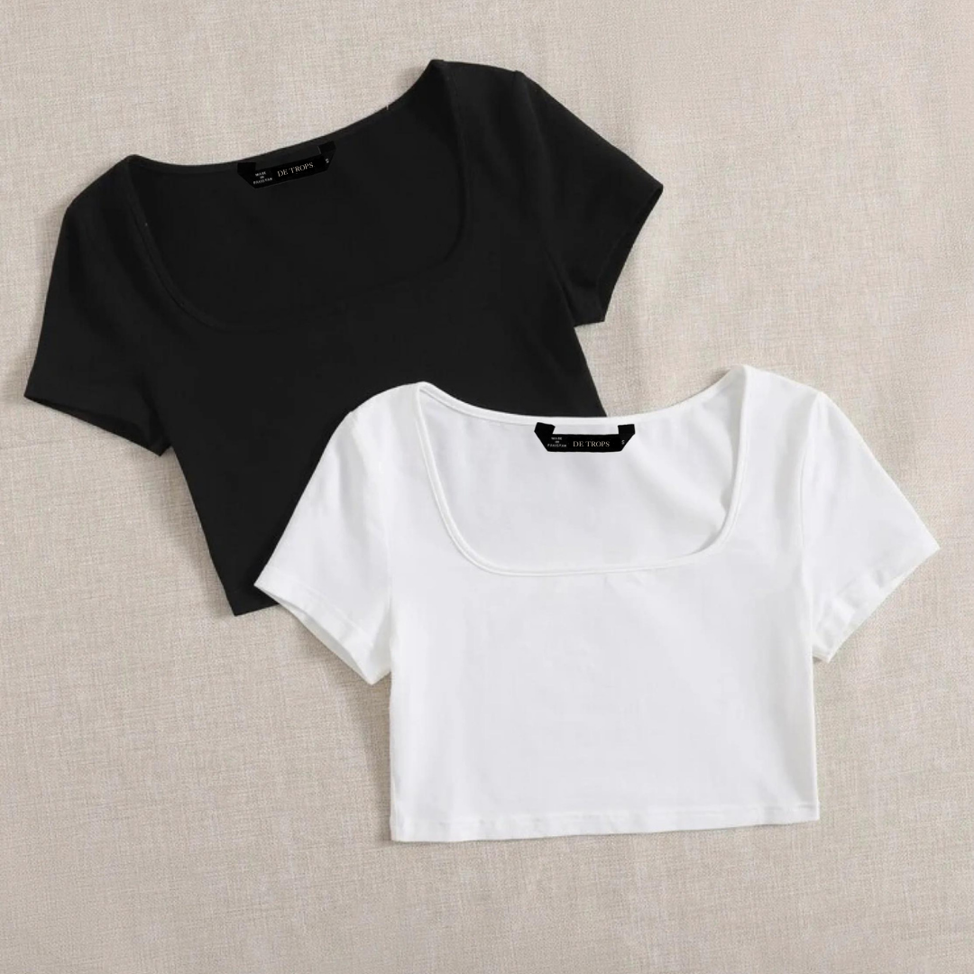 Pack Of 2 Cotton Fitted Crop Top